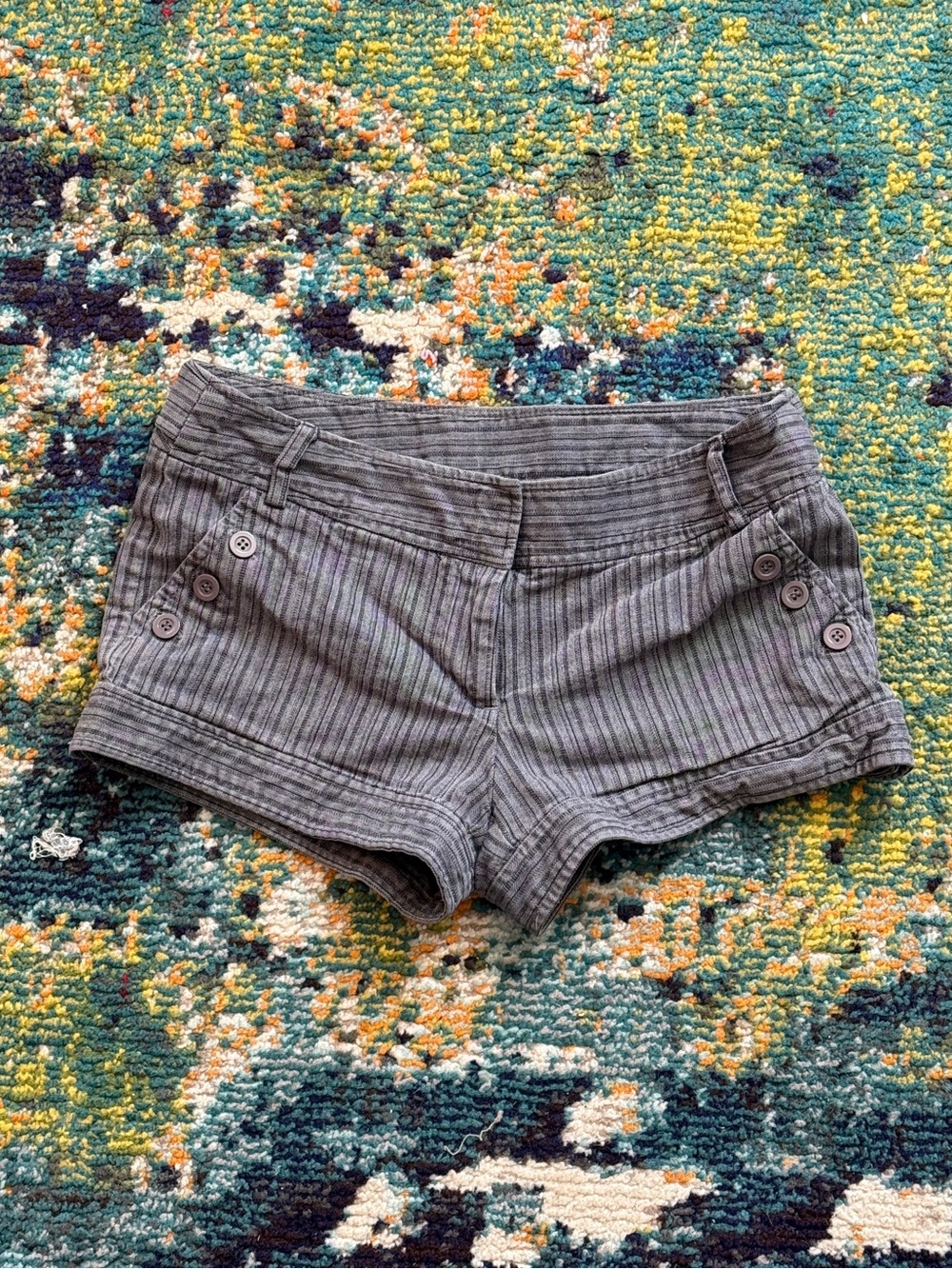 No Boundaries Low-Waisted Pinstripe Shorts with Button Details